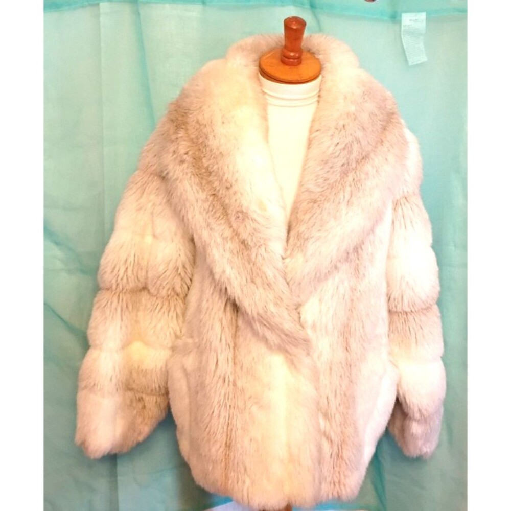 Vintage 70-80s American Signature Faux Cream White Fur Short Jacket Size 13/14